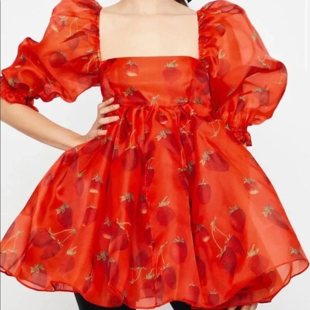 Selkie Red Strawberry-Print Mini Dress